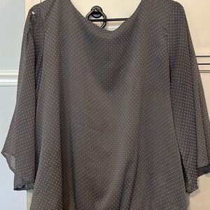 New York & Company Gray Polka Dot Chiffon Blouse